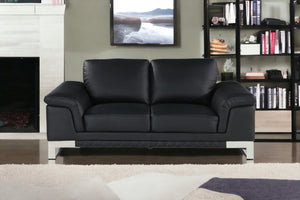 Homeroots 73" Black And Silver Genuine Leather Love Seat Black  329614