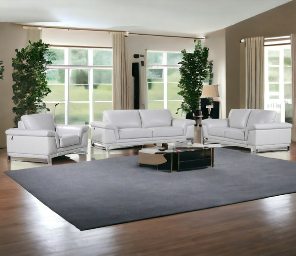 Homeroots Three Piece Indoor Light Gray Italian Leather Six Person Seating Set Light Grey  329616