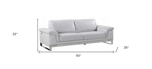 Homeroots 90" Light Gray Italian Leather Sofa With Silver Legs Light Grey  329617