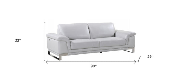 Homeroots 90" Light Gray Italian Leather Sofa With Silver Legs Light Grey  329617