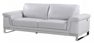 Homeroots 90" Light Gray Italian Leather Sofa With Silver Legs Light Grey  329617