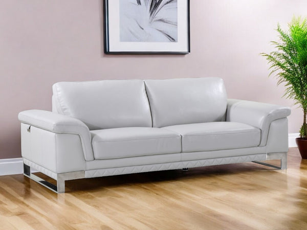 Homeroots 90" Light Gray Italian Leather Sofa With Silver Legs Light Grey  329617