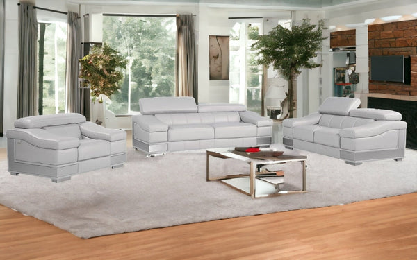 Homeroots Three Piece Indoor Light Gray Italian Leather Six Person Seating Set Light Grey  329620