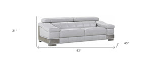 Homeroots 92" Light Gray Italian Leather Sofa With Silver Legs Light Grey  329621