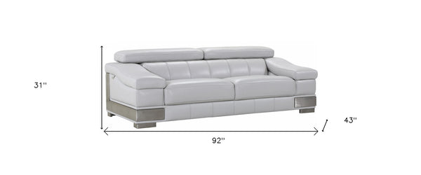 Homeroots 92" Light Gray Italian Leather Sofa With Silver Legs Light Grey  329621