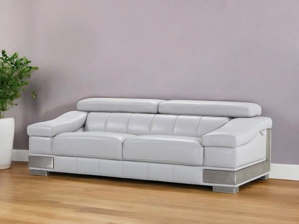 Homeroots 92" Light Gray Italian Leather Sofa With Silver Legs Light Grey  329621