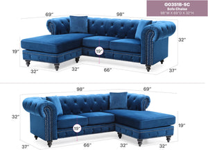 English Elm Nola Velvet Tufted Sofa Chaise with Nailhead Trim, Pocketed Coil Cushions and Turned Wood Legs Navy Blue 15 L x 32 W x 55 H B078S00008