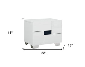 Homeroots 18" White Two Drawer Wood Mirrored Nightstand With Storage Whtie  329639