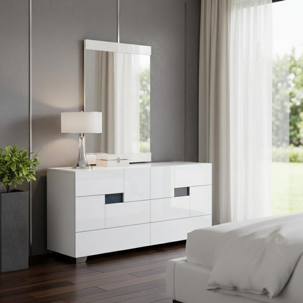 HomeRoots 30" Modern High Gloss Dresser with Ample Storage and Sleek Design for Contemporary Living Spaces White 329640
