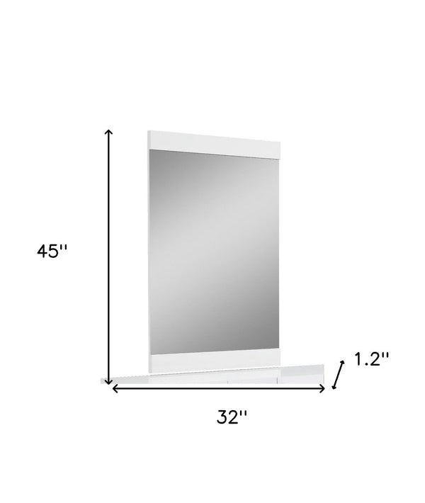 HomeRoots 45" High Gloss White Mirror - Modern Rectangular Design for Bedrooms, Hallways & Bathrooms Decor 329641