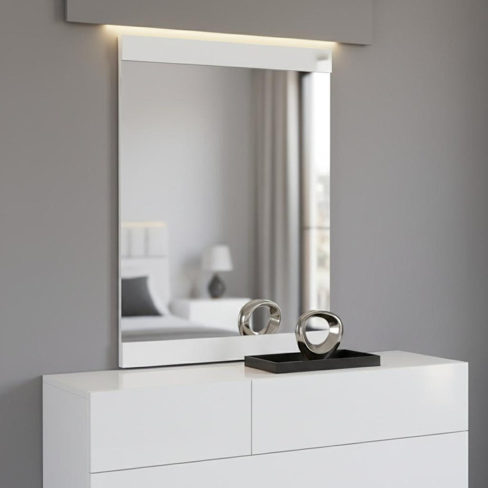 HomeRoots 45" High Gloss White Mirror - Modern Rectangular Design for Bedrooms, Hallways & Bathrooms Decor 329641