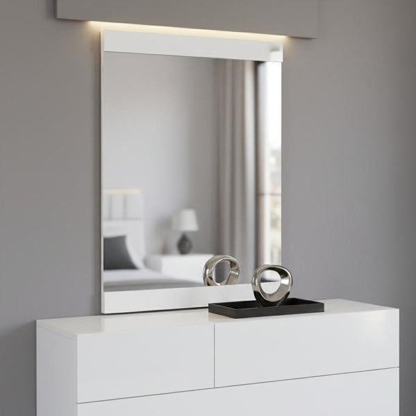 HomeRoots 45" High Gloss White Mirror - Modern Rectangular Design for Bedrooms, Hallways & Bathrooms Decor 329641