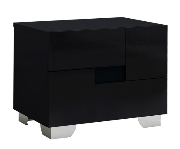 Homeroots 18" Black Two Drawers Metal Mirrored Nightstand Black  329643