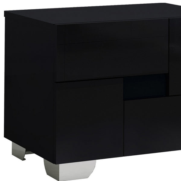 Homeroots 18" Black Two Drawers Metal Mirrored Nightstand Black  329643