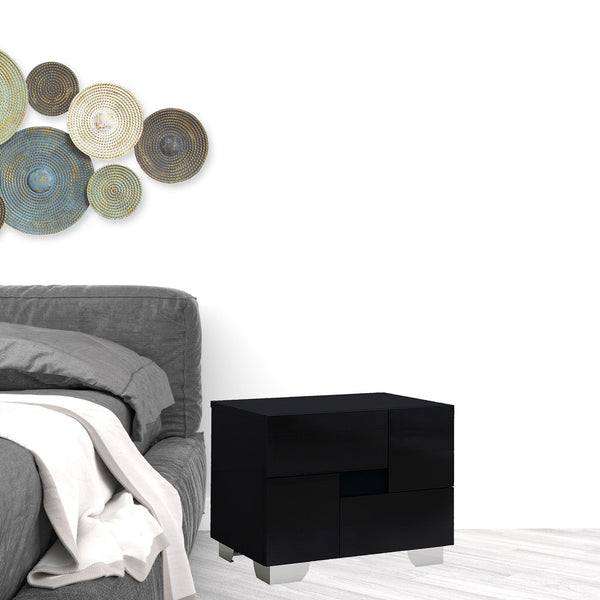 Homeroots 18" Black Two Drawers Metal Mirrored Nightstand Black  329643