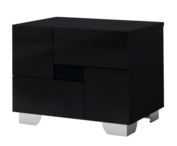 Homeroots 18" Black Two Drawers Metal Mirrored Nightstand Black  329643
