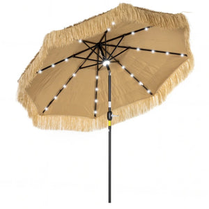English Elm Straw Tassel Patio Umbrella Solar Led Lights Resort Style Vented Canopy Outdoor T3971P502287