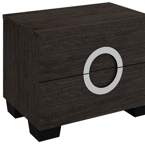 Homeroots 18" Dark Brown Two Drawers Manufactured Wood Mirrored Nightstand Grey  329647