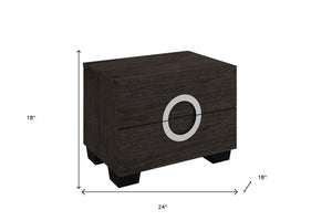 Homeroots 18" Dark Brown Two Drawers Manufactured Wood Mirrored Nightstand Grey  329647