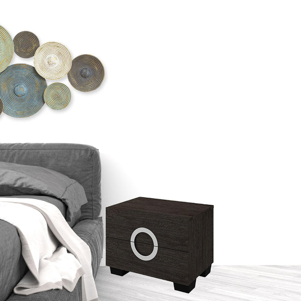 Homeroots 18" Dark Brown Two Drawers Manufactured Wood Mirrored Nightstand Grey  329647