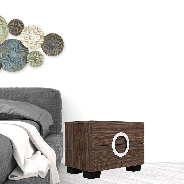 Homeroots 18" Brown Two Drawers Manufactured Wood Mirrored Nightstand Wenge  329652