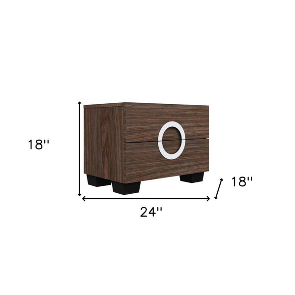 HomeRoots 18" Brown Mirrored Nightstand with Two Drawers - Contemporary Style, Durable Design for Any Space 329652