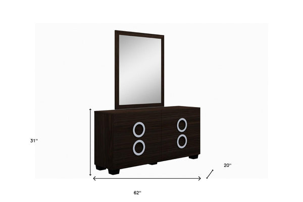 HomeRoots 31" Modern High-Gloss Wenge Dresser with Spacious Drawers for Organized Stylish Storage Solutions Brown 329654