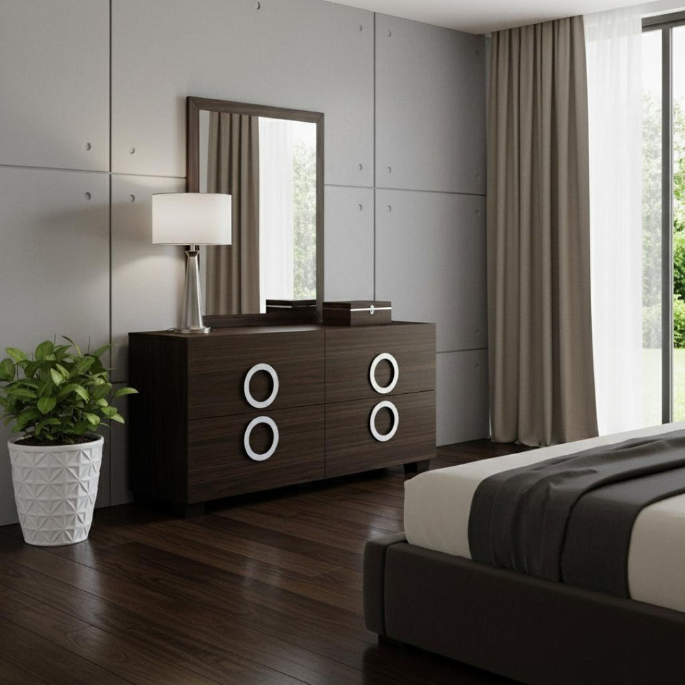 HomeRoots 31" Modern High-Gloss Wenge Dresser with Spacious Drawers for Organized Stylish Storage Solutions Brown 329654