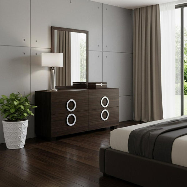 HomeRoots 31" Modern High-Gloss Wenge Dresser with Spacious Drawers for Organized Stylish Storage Solutions Brown 329654