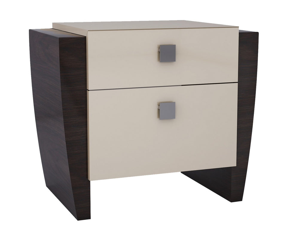 Homeroots 22" Beige And Dark Brown Two Drawer Wood Mirrored Nightstand With Storage   329657
