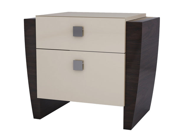 Homeroots 22" Beige And Dark Brown Two Drawer Wood Mirrored Nightstand With Storage   329657