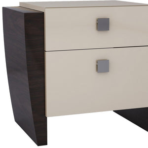 Homeroots 22" Beige And Dark Brown Two Drawer Wood Mirrored Nightstand With Storage   329657
