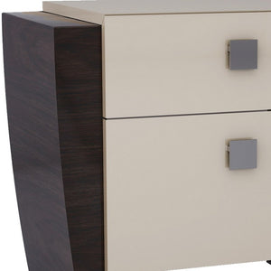 Homeroots 22" Beige And Dark Brown Two Drawer Wood Mirrored Nightstand With Storage   329657