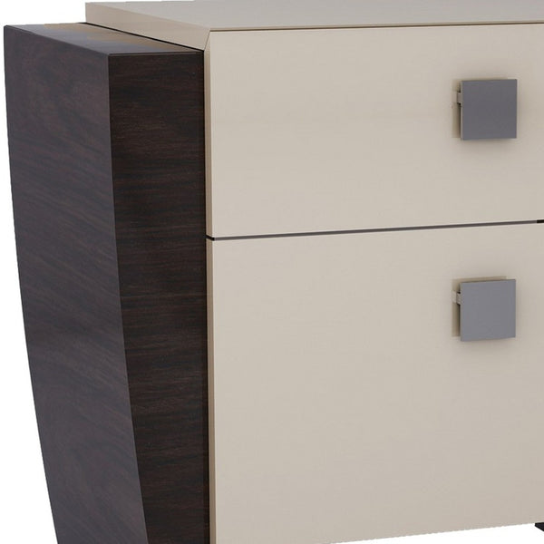 Homeroots 22" Beige And Dark Brown Two Drawer Wood Mirrored Nightstand With Storage   329657