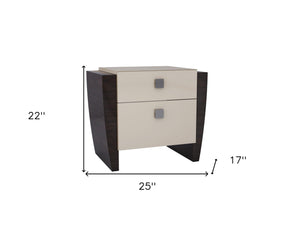Homeroots 22" Beige And Dark Brown Two Drawer Wood Mirrored Nightstand With Storage   329657
