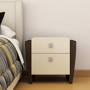 HomeRoots 22" Elegant Beige and Dark Brown Mirrored Nightstand with Two Drawers for Stylish Storage Solutions 25" X 17" X 22" 329657