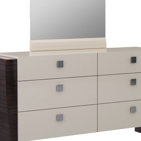 HomeRoots 22" Elegant Beige and Dark Brown Mirrored Nightstand with Two Drawers for Stylish Storage Solutions 6 329659