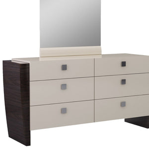 HomeRoots 22" Elegant Beige and Dark Brown Mirrored Nightstand with Two Drawers for Stylish Storage Solutions 6 329659