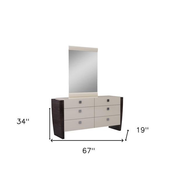 HomeRoots 22" Elegant Beige and Dark Brown Mirrored Nightstand with Two Drawers for Stylish Storage Solutions 6 329659