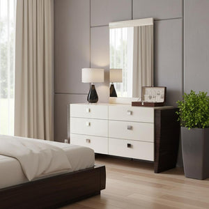 HomeRoots 22" Elegant Beige and Dark Brown Mirrored Nightstand with Two Drawers for Stylish Storage Solutions 6 329659