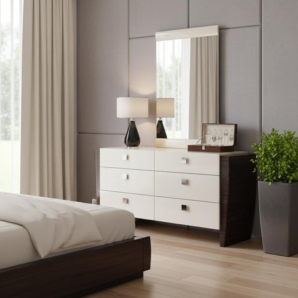 HomeRoots 22" Elegant Beige and Dark Brown Mirrored Nightstand with Two Drawers for Stylish Storage Solutions 6 329659