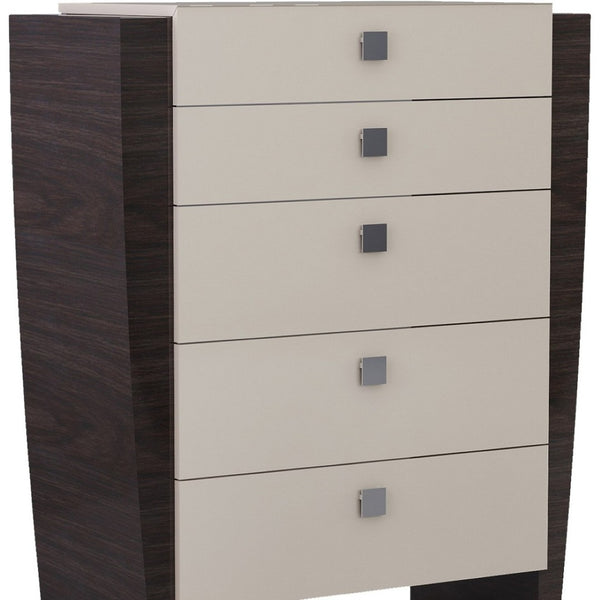 HomeRoots 22" Elegant Beige and Dark Brown Mirrored Nightstand with Two Drawers for Stylish Storage Solutions 5 329661