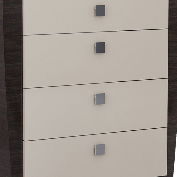 HomeRoots 22" Elegant Beige and Dark Brown Mirrored Nightstand with Two Drawers for Stylish Storage Solutions 5 329661