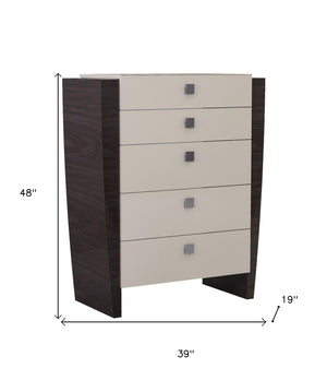 HomeRoots 22" Elegant Beige and Dark Brown Mirrored Nightstand with Two Drawers for Stylish Storage Solutions 5 329661
