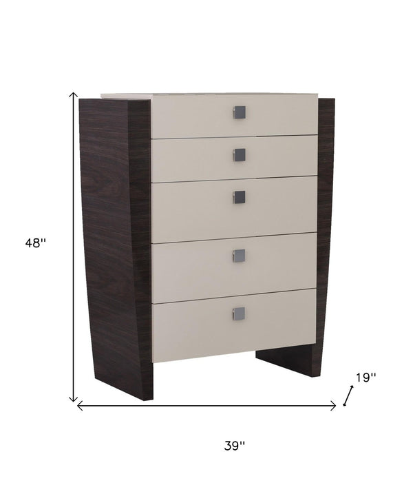 HomeRoots 22" Elegant Beige and Dark Brown Mirrored Nightstand with Two Drawers for Stylish Storage Solutions 5 329661