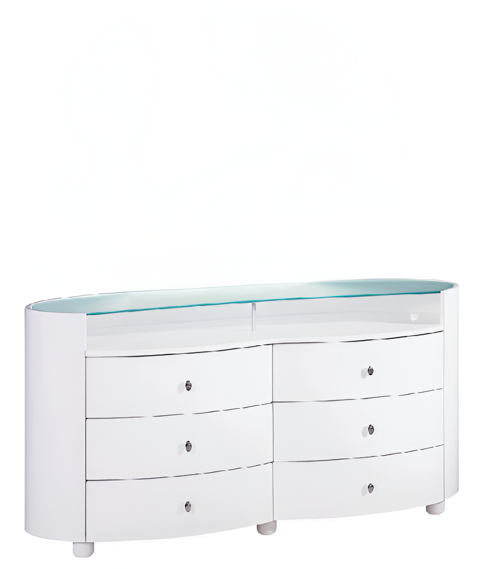 Homeroots 31" Sophisticated White High Gloss Dresser  Solid Wood 329664