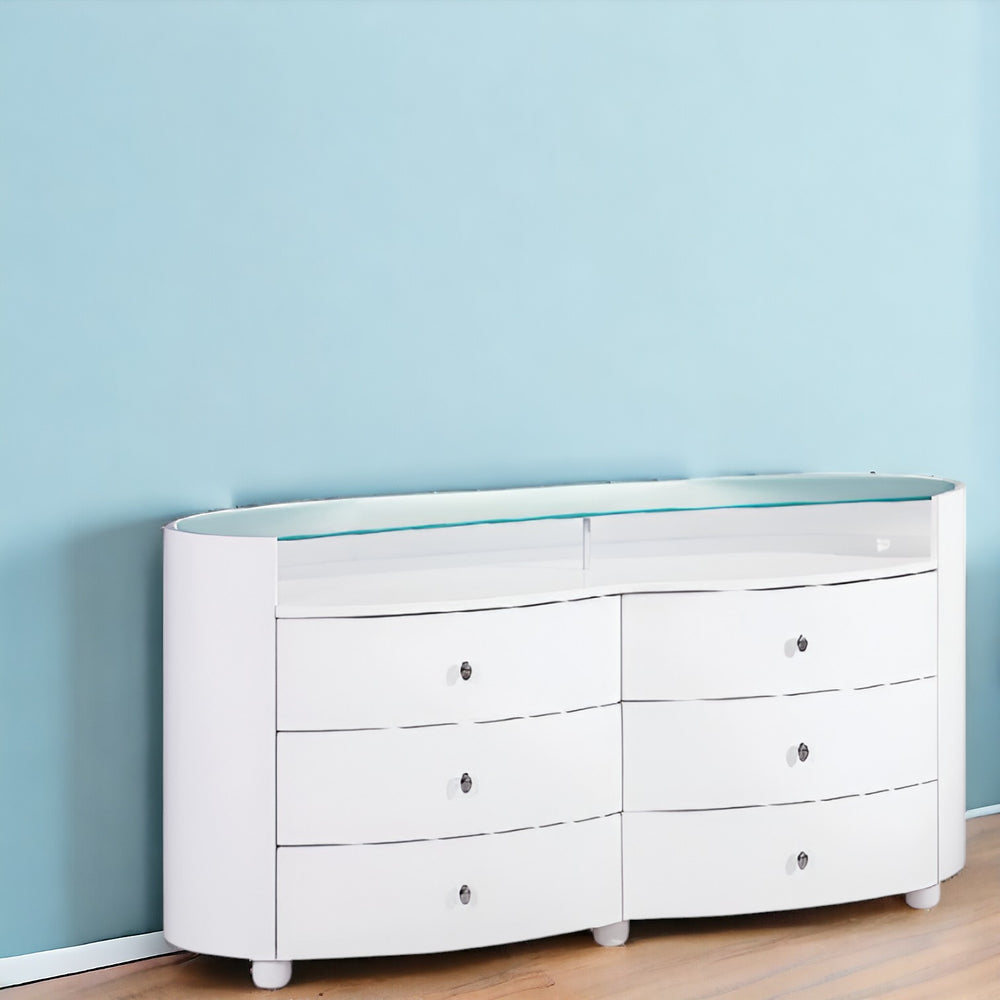 Homeroots 31" Sophisticated White High Gloss Dresser  Solid Wood 329664