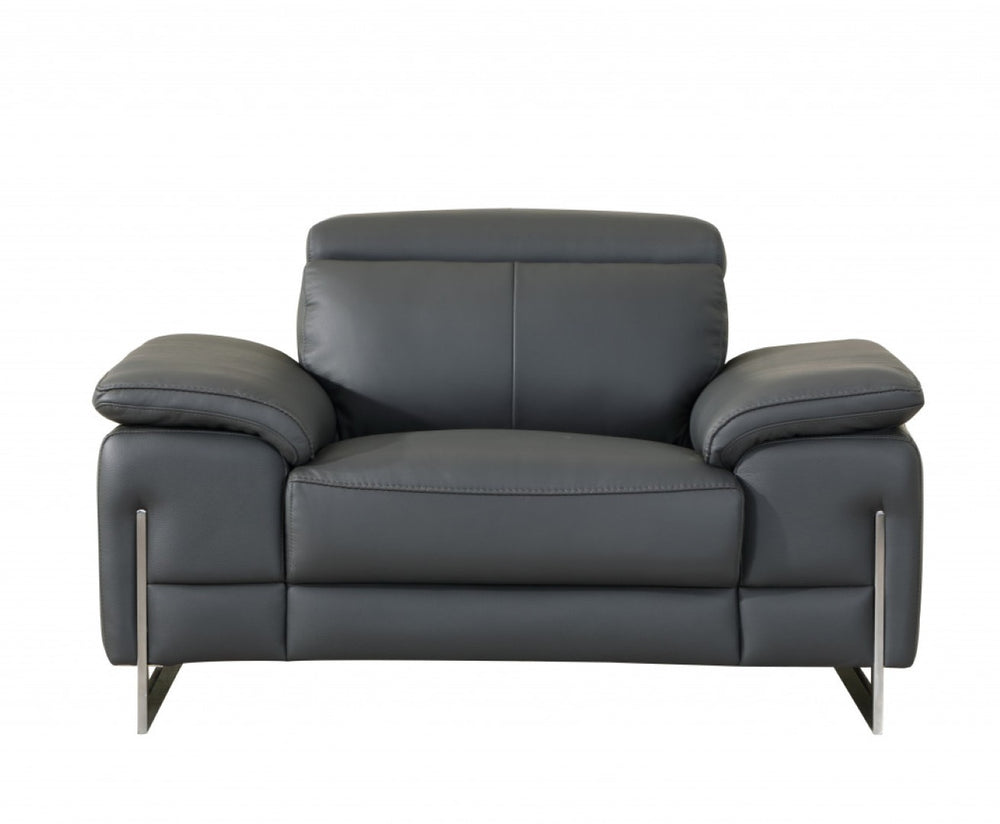 HomeRoots Three Piece Indoor Seating Set - Dark Gray Italian Leather for 6, Modern Design & Ultimate Comfort 329677