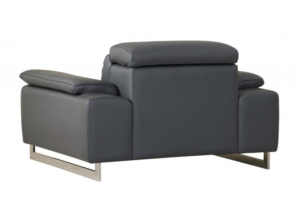 Homeroots Three Piece Indoor Dark Gray Italian Leather Six Person Seating Set Dark Grey  329677