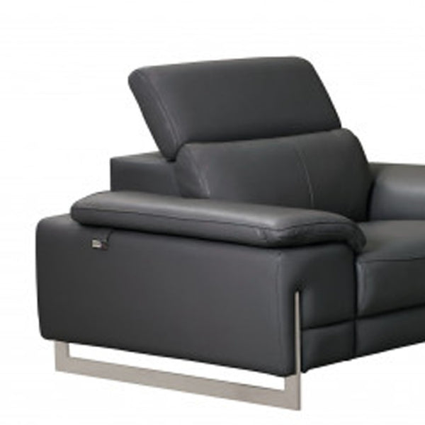 HomeRoots Three Piece Indoor Seating Set - Dark Gray Italian Leather for 6, Modern Design & Ultimate Comfort 329677